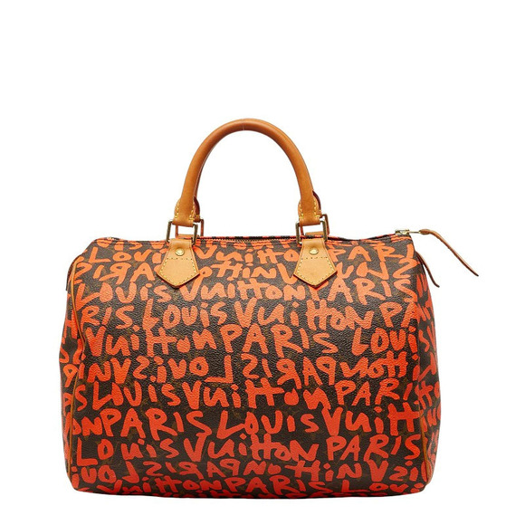 Louis Vuitton Handbags - Louis Vuitton Monogram Graffiti Speedy Boston Bag Handbag Orange Brown Leather
